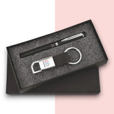 Metal Ball Pen & Stainless Steel with leather Black Keychain Black 4x4 inches